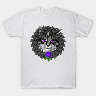 Cat Purple Rose Wreath T-Shirt